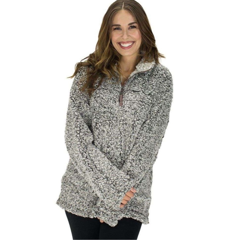 True Grit half zip pullover gray Sherpa adult S the original frosty tip